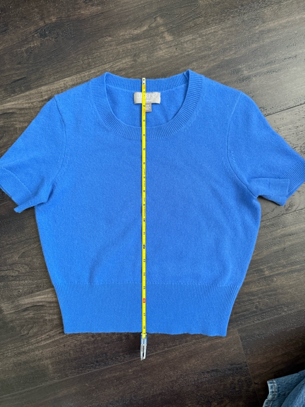 J Crew Shrunken Crop Top 100% Cashmere Cobalt Blue NWOT - Picture 4 of 8
